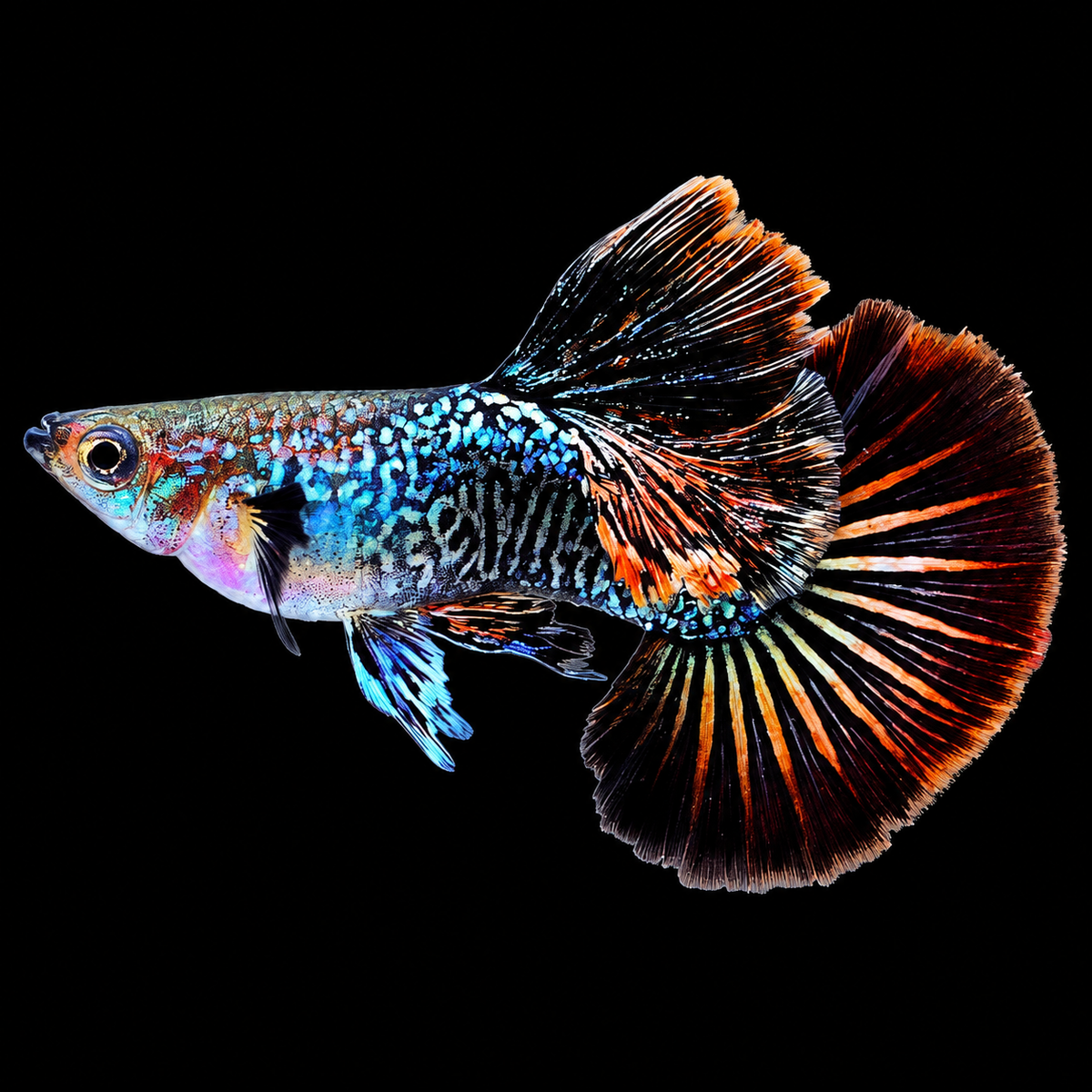 Dark Red Dragon Guppy Fish