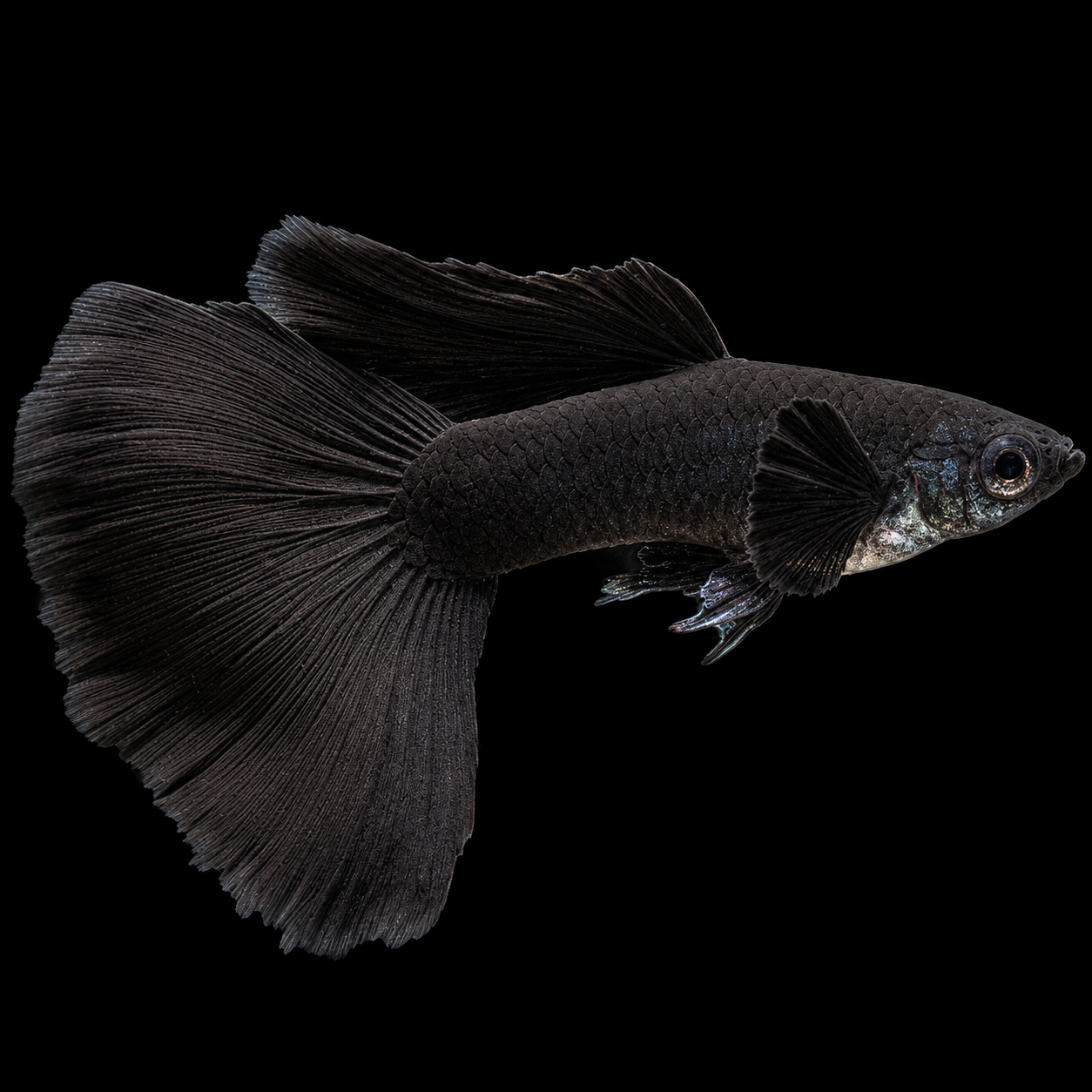 Full Black Guppy Fish